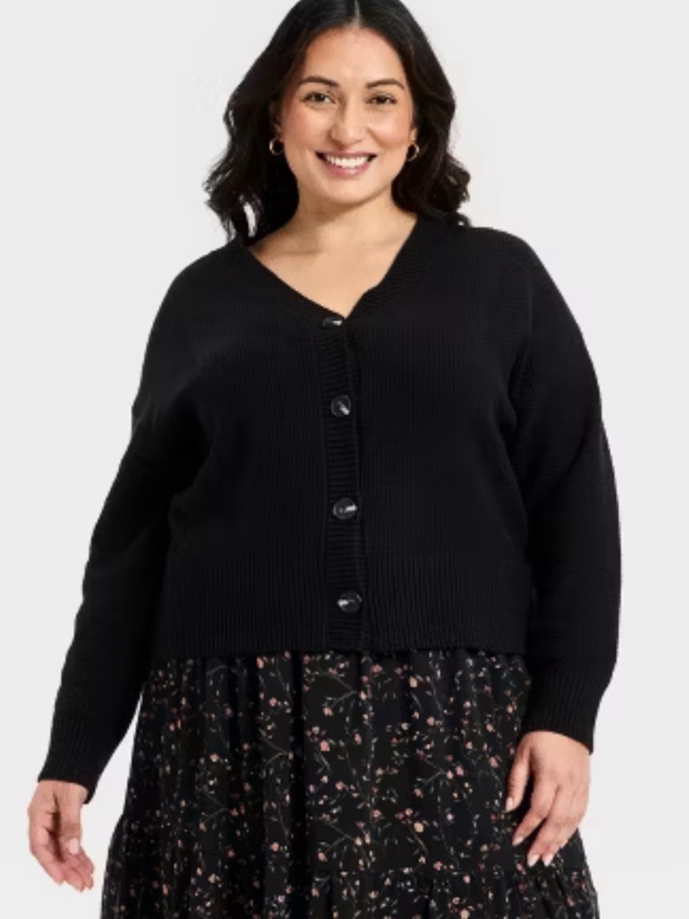 Black Button-Front V-Neck Women's Sweater‎